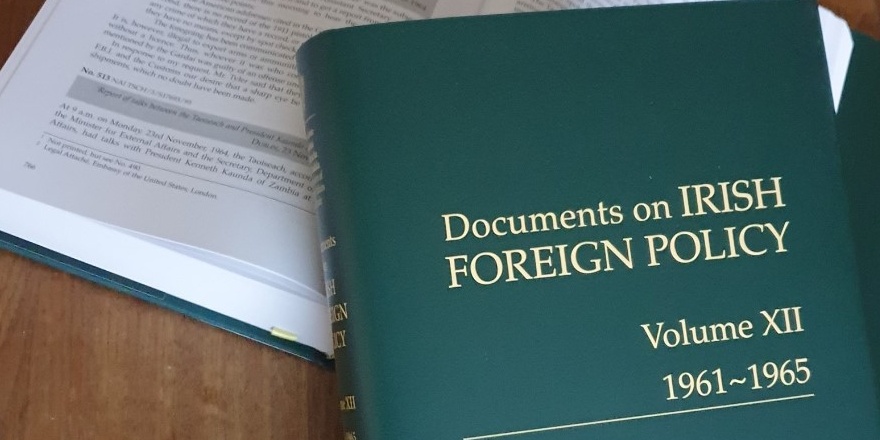 Documents on Irish Foreign Policy book on desk with papers