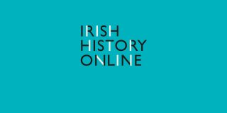 1. Logo of Irish History Online displayed prominently against a blue background