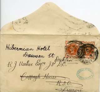 Beige envelope postmarked and addressed to Ussher at his Cappagh home.