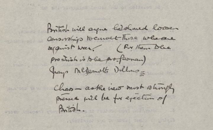 Joseph Walsh annotation to the May 1941 memorandum on Irish co-operation with the Allies