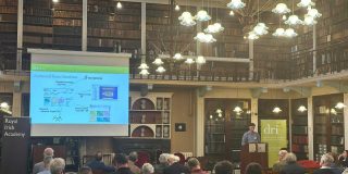 DRI Software Engineer Dr Stuart Kenny delivering a presentation at the OS200 Conference in the Meeting Room of the Royal Irish Academy