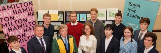 Photo of the 2024 Hamilkton prize in mathematics winners with the President of the Royal Irish Academy