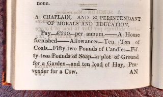 Detail from a small printed book showing description of the chaplain's pay