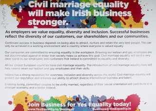 Ephmeral leaflet calling for a Yes vote in the marriage referendum, suggesting it would be good for business.