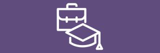 A purple background featuring a white icon of a briefcase and an academic cap, symbolizing phd researchers