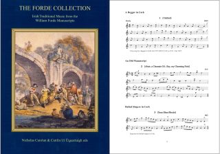 Book cover image and sample page of sheet music from the ITMA edited edition of the Forde music manuscripts.